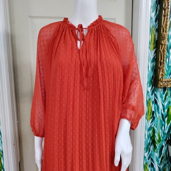 Nanette Pleta Cup Split Neck Three Quarter Sleeve Dot Print Dress Orange Size 6 - Picture 5 of 12